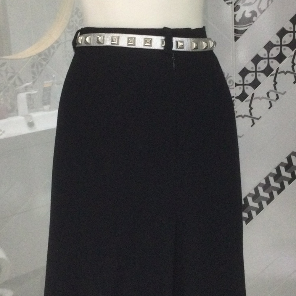 Made in🇨🇦VTG 90’ 💯% Pure Virgin Georgette Wool Black Maxi Slits Skirt - Picture 12 of 16